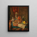 an opulent still life with a champagne glass and a majolica ewer - Josef Mansfeld — framed artwork on a wall