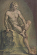Nude painting of a man sitting on a stone looking to the right - Josef Neher — artwork view