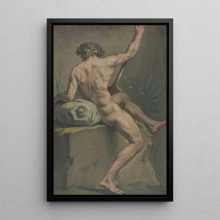 Male nude sitting painting viewed from behind - Josef Neher — framed artwork on a wall