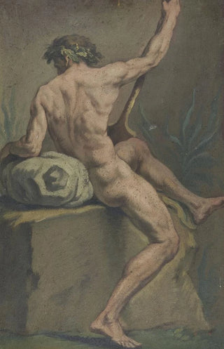 Male nude sitting painting viewed from behind - Josef Neher — artwork view