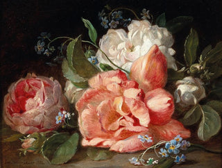 a bouquet of flowers with roses and forget-me-nots - Josef Neugebauer — artwork view