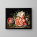 a bouquet of flowers with roses and forget-me-nots - Josef Neugebauer — framed artwork on a wall