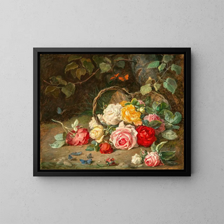 Roses in a Basket - Josef Neugebauer — framed artwork on a wall
