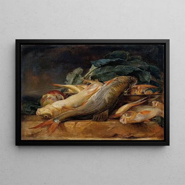 Still life with fish - Josef Neugebauer — framed artwork on a wall