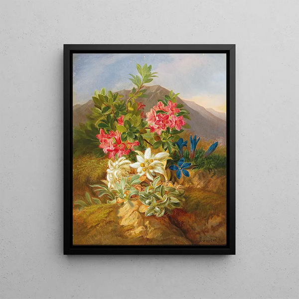 Alpine Flowers Painting - Josef Schuster — framed artwork on a wall