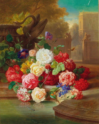 Josef Schuster - Blumenstck Mit Schmetterling In Einer Parklandschaft.webp