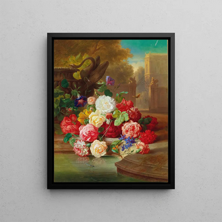 Josef Schuster - Blumenstck Mit Schmetterling In Einer Parklandschaft.webp