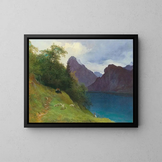 Partie entre Ebensee et Traunkirchen avec vue sur le Traunstein - Josef Schwemminger — framed artwork on a wall