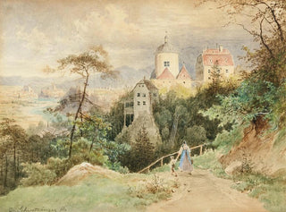 Vue of the church and the rectory of Christkindl near Steyr in Upper Austria - Josef Schwemminger — artwork view
