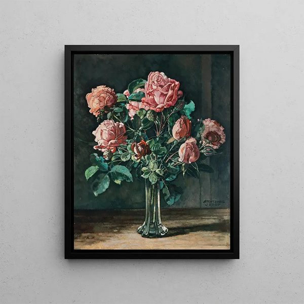 Still life with roses - Josef Stoitzner — framed artwork on a wall