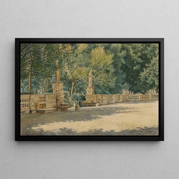 Terrace in the Gardens of Villa Borghese in Rome - Josef Theodor Hansen — framed artwork on a wall
