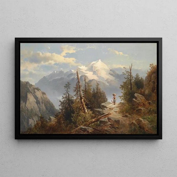 Alpine landscape painting - Josef Thoma — framed artwork on a wall