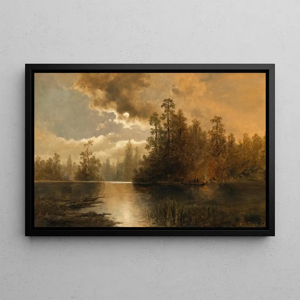 Fishermen's Boat on the Lake - Josef Thoma — framed artwork on a wall