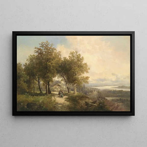 River landscape painting - Josef Thoma — framed artwork on a wall