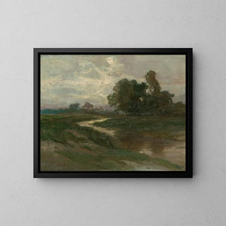 Night landscape with a stream - Josef Ullmann — framed artwork on a wall