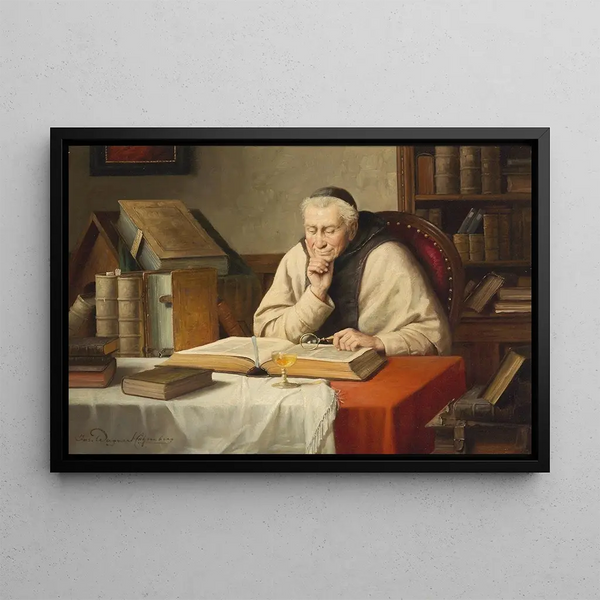 Monk Reading - Josef Wagner-Höhenberg — framed artwork on a wall