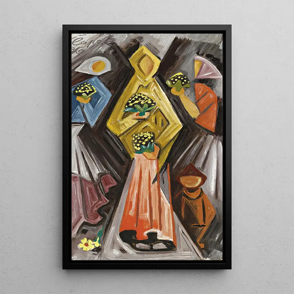 Women with Flowers - Josef Čapek — framed artwork on a wall