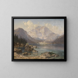 the Lake Langbath with the Imperial Hunting Lodge - Josef von Schlägl — framed artwork on a wall