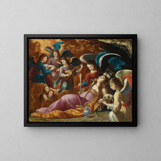 La Madeleine pénitente réconfortée par des anges - Josefa de Ayala e Cabrera — framed artwork on a wall