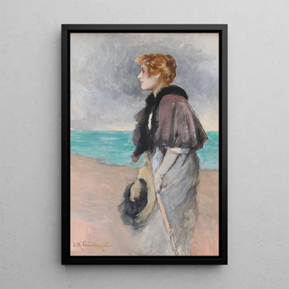 Young girl with a hat - Josep Maria Tamburini i Dalmau — framed artwork on a wall