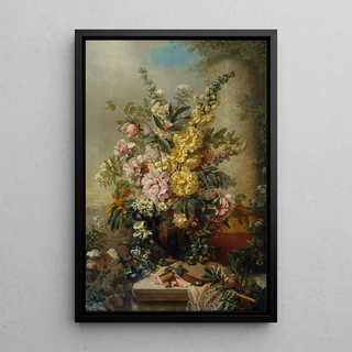 Large vase with flowers - Josep Mirabent — framed artwork on a wall
