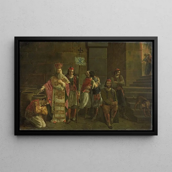 Les Derniers Défenseurs de Missolonghi 22 avril 1826, un épisode de la guerre d'indépendance grecque - Joseph Denis Odevaere — framed artwork on a wall