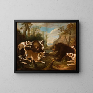 the dogs fighting bears - Joseph Anton Harzath — framed artwork on a wall