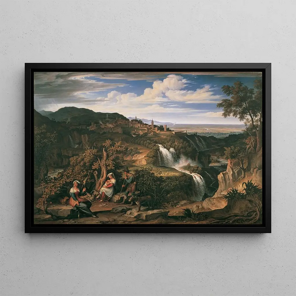 Tivoli Waterfalls near Rome - Joseph Anton Koch — framed artwork on a wall