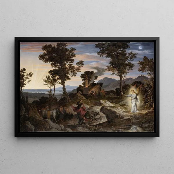 Landscape Painting with the Prophet Balaam and His Donkey - Joseph Anton Koch — framed artwork on a wall