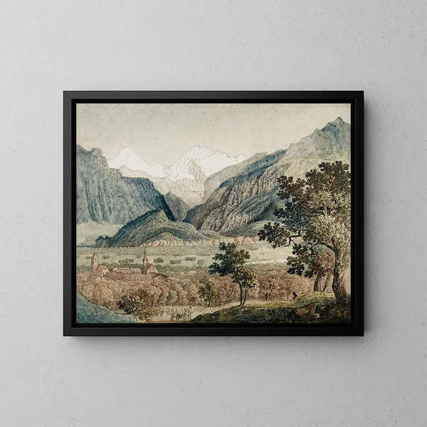 Le Monch et la Jungfrau vus d'Unterseen - Joseph Anton Koch — framed artwork on a wall
