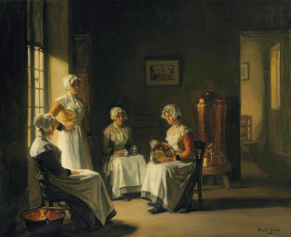 an interior with women polishing brass - Joseph Bail — artwork view