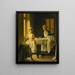 Interior painting with two women folding sheets - Joseph Bail — framed artwork on a wall