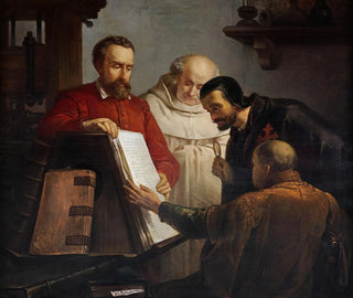 Plantin presents a copy of the Biblia Regia to Arias Montanus - Joseph Bellemans — artwork view