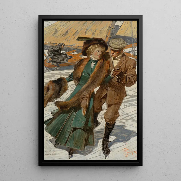Skaters on Ice - Joseph Christian Leyendecker — framed artwork on a wall