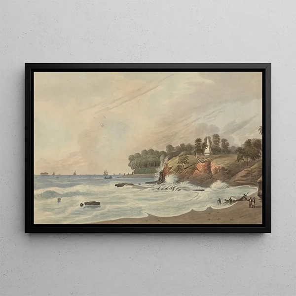 Kings Cliff and Fort of Rat Island Marlborough Benkulen Sumatra 1799 - Joseph Constantine Stadler — framed artwork on a wall