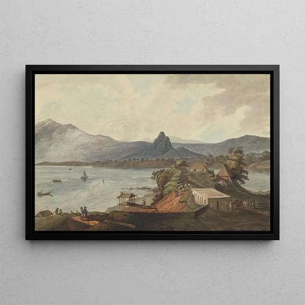 Rocher des Padres et mont du Pain de Sucre depuis Bencooler Sumatra 1799 - Joseph Constantine Stadler — framed artwork on a wall
