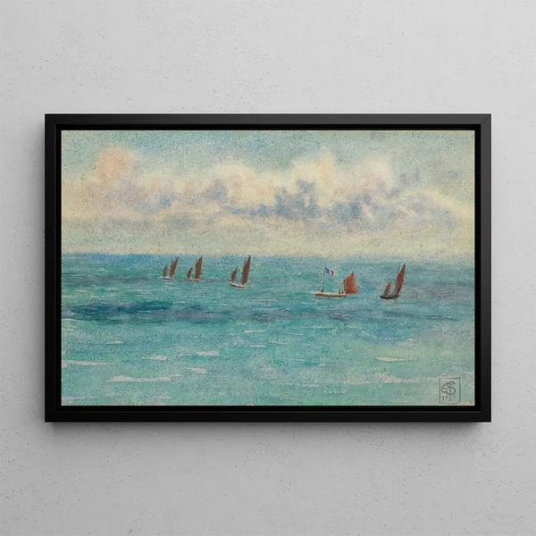 Yachts français en mer - Joseph Edward Southall — framed artwork on a wall