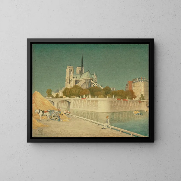 Notre-Dame et la Seine - Joseph Edward Southall — framed artwork on a wall