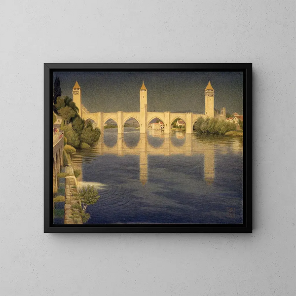 Pont Valentré, Cahors, France - Joseph Edward Southall — framed artwork on a wall