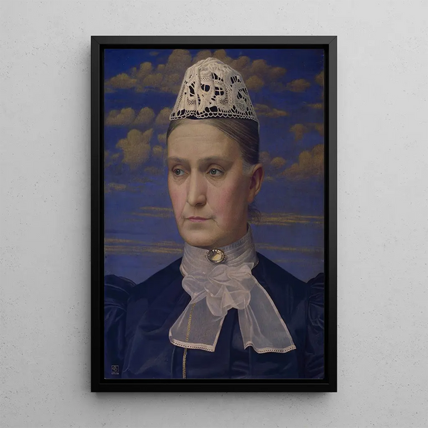 Portrait of the artist's mother - Joseph Edward Southall — framed artwork on a wall