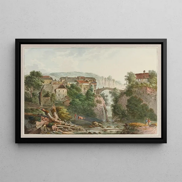 Vue du Pont Montreux, Pays de Vaud - Joseph Emmanuel Curty — framed artwork on a wall