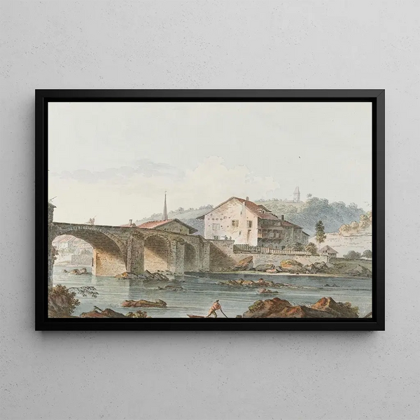View of a bridge, Fribourg - Joseph Emmanuel Curty — framed artwork on a wall
