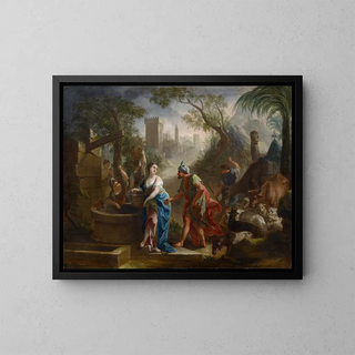 Rebecca and Eleazar at the well - Joseph Esperlin — framed artwork on a wall