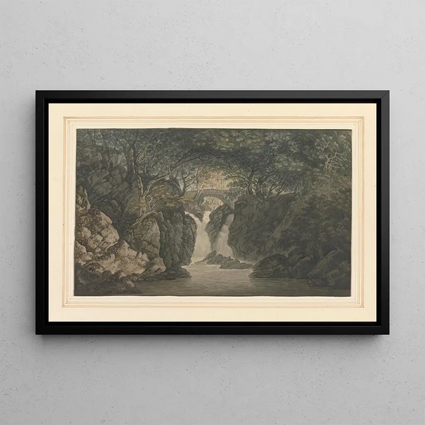 Waterfall Lower Rydal - Joseph Farington — framed artwork on a wall