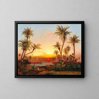 a Southern landscape with palm trees in the evening light - Joseph Firmenich — framed artwork on a wall