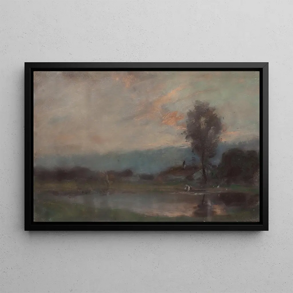 Landscape painting at twilight - Joseph Frank Currier — framed artwork on a wall