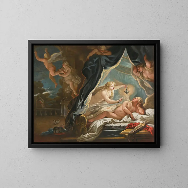 Psyché découvrant le Cupidon endormi - Joseph Goupy — framed artwork on a wall