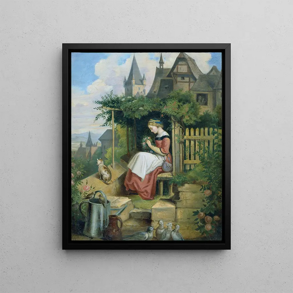 Girl in the Garden of the House - Joseph Hasslwander — framed artwork on a wall