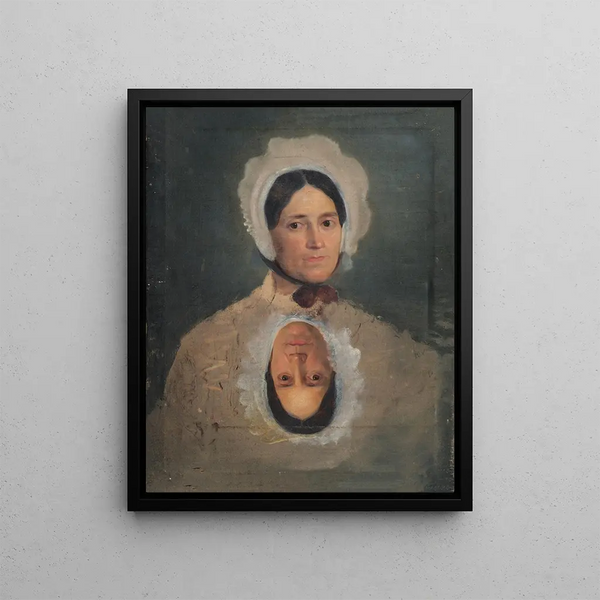 Two studies of female heads - Joseph Hasslwander — framed artwork on a wall