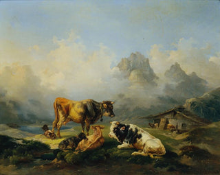 Alpine pasture with cattle - Joseph Heicke — artwork view